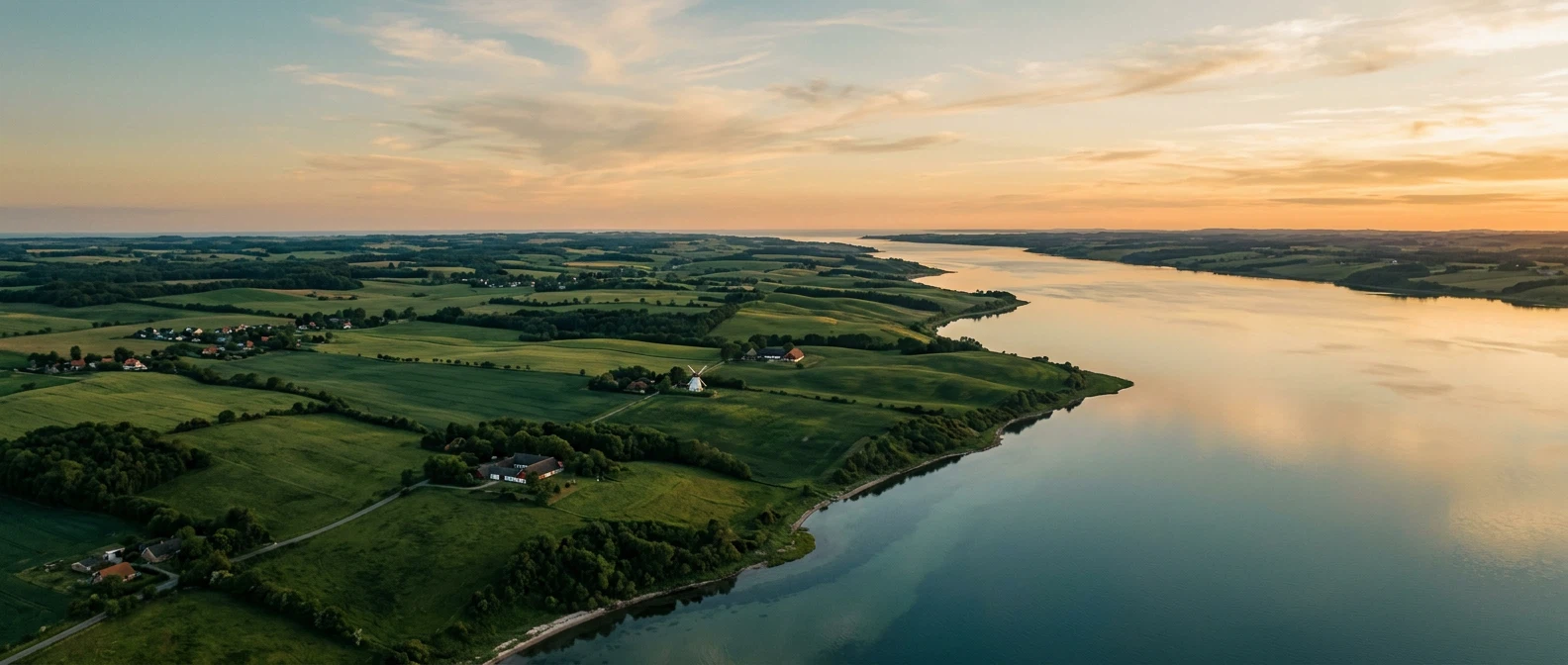 Dansk naturlandskab ved skumring - rolig og vidstrakt stemning